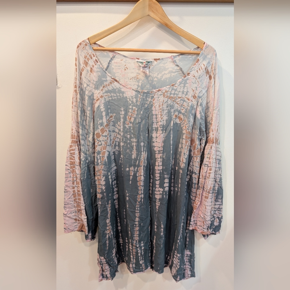Hard Tail Pink and Gray Tie-Dye Long Sleeve Tunic